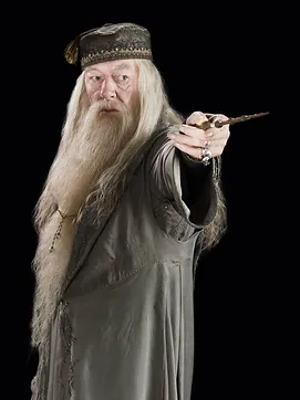 Ritratto di Albus Silente, il saggio preside di Hogwarts nella saga di Harry Potter.