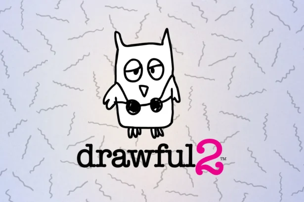 Logo di Drawful 2 con un gufo stilizzato e il titolo del gioco.