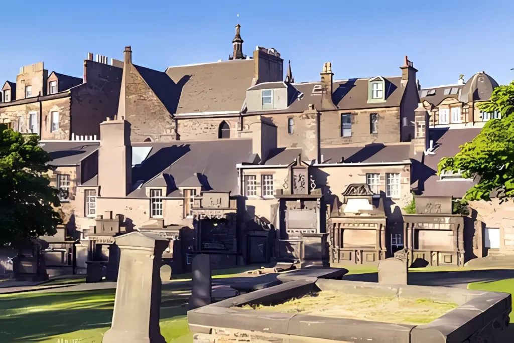 Veduta del Cimitero di Greyfriars a Edimburgo, Scozia, legato alla saga di Harry Potter.