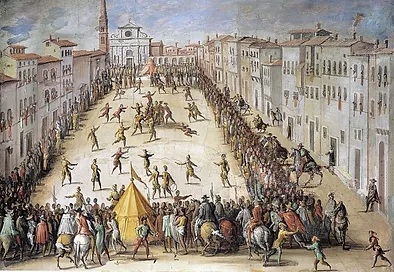 Antica illustrazione di un gioco medievale, fonte di ispirazione per il Quidditch di Harry Potter.