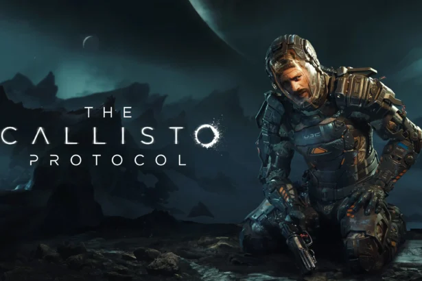 Protagonista di The Callisto Protocol con armatura spaziale su sfondo oscuro.