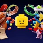 Composizione colorata con elementi Nike e Lego che celebrano la collaborazione per il 2025.