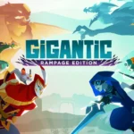 Personaggi di Gigantic Rampage Edition si preparano per una battaglia epica con giganti sullo sfondo.