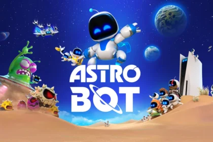 stro Bot gioco PS5 con personaggi robotici su un pianeta desertico
