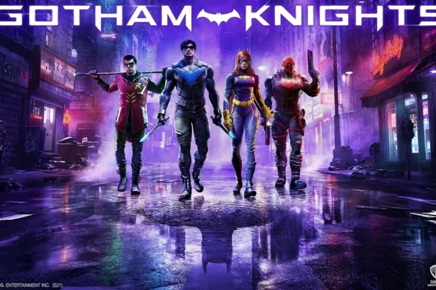 mmagine del gioco Gotham Knights con i personaggi Robin, Nightwing, Batgirl e Cappuccio Rosso, disponibile in sconto per PC.