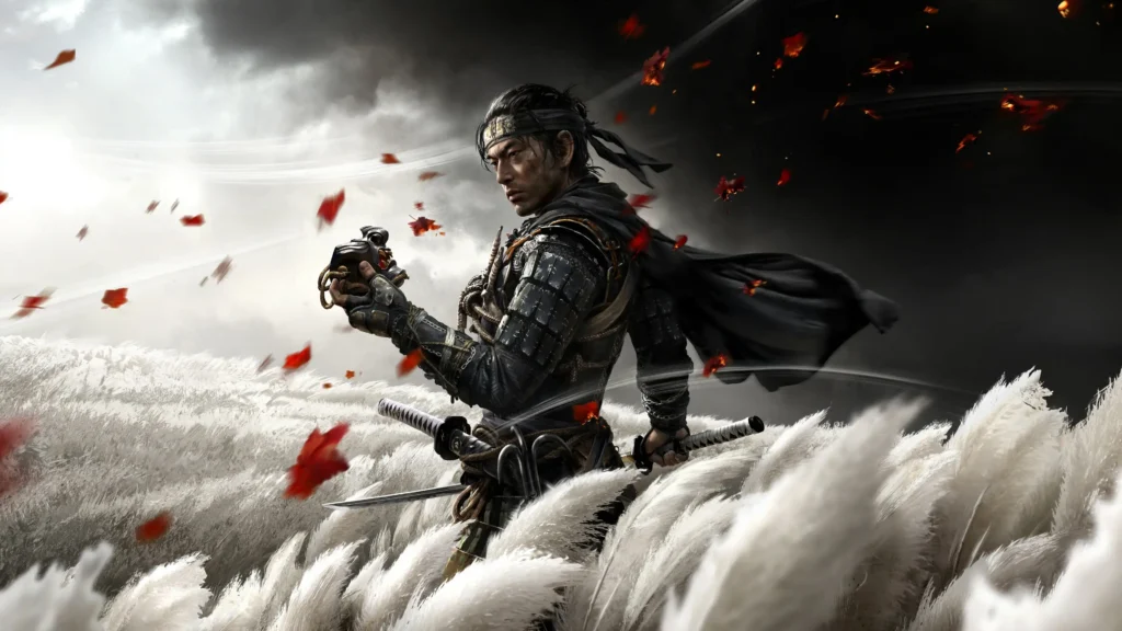 Jin Sakai Ghost of Tsushima protagonista samurai in un campo di grano