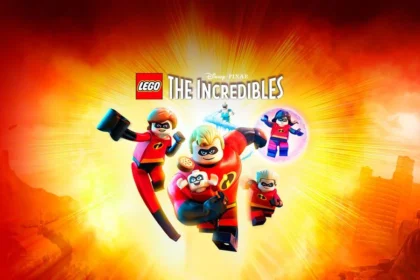 Personaggi LEGO da The Incredibles, tra cui Mr. Incredible, Elastigirl, Jack-Jack, Violet e Dash, pronti all'azione con sfondo infuocato, disponibile su PC, Xbox e Nintendo Switch con sconti su Instant Gaming.