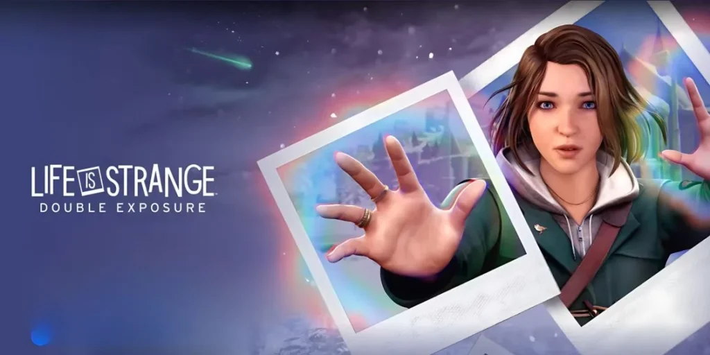Immagine promozionale di Life is Strange: Double Exposure, raffigurante un personaggio femminile che tende le mani verso l'osservatore con un effetto visivo sovrapposto di polaroid.