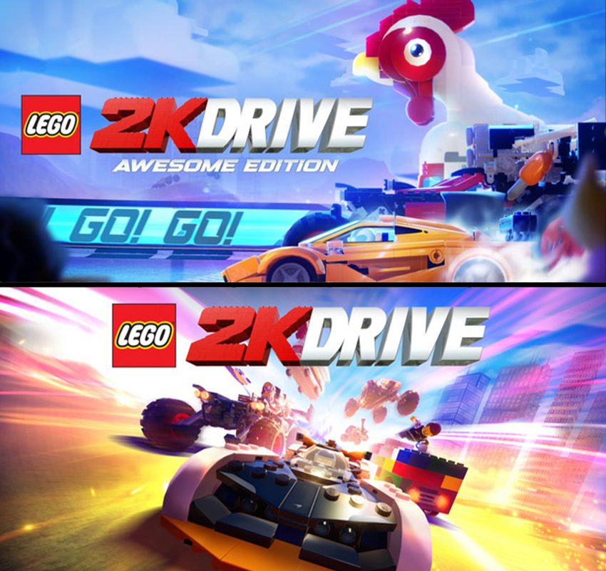 Immagine promozionale di LEGO 2K Drive Awesome Edition, con scene di corse e costruzioni LEGO, edizione speciale con sconto nel 2024.