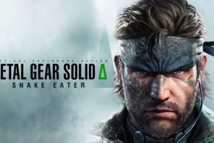Primo piano del protagonista Snake di Metal Gear Solid Delta: Snake Eater di Nonami con sguardo serio e il classico bandana nero.