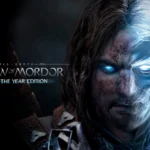 Immagine promozionale di "Middle-Earth: Shadow of Mordor - Game of the Year Edition" con il protagonista, metà umano e metà spirito, con occhi luminosi e sfondo scuro.