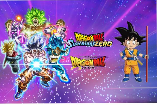 Dragon Ball Sparking Zero e Dragon Ball Daima - Personaggi principali e loghi.
