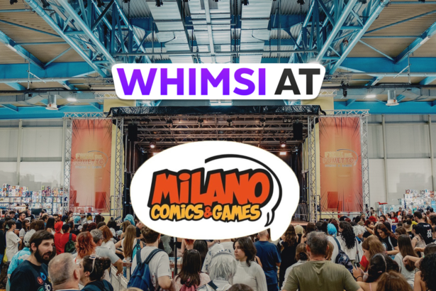 Whimsi Community alla fiera Milano Comics & Games, con una grande folla radunata davanti al palco principale, pronta per assistere agli eventi e alle presentazioni