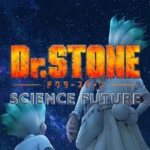 Personaggi di Dr. Stone guardano il vasto cielo stellato con il logo 'Dr. Stone: Science Future' al centro data e trailer dell ultima stagione.