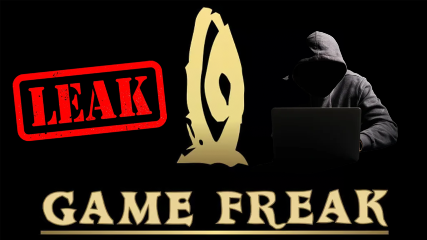 Immagine che raffigura il logo di Game Freak con un timbro rosso 'LEAK' e una figura incappucciata al computer, rappresentando il recente attacco hacker subito dallo sviluppatore di Pokémon.