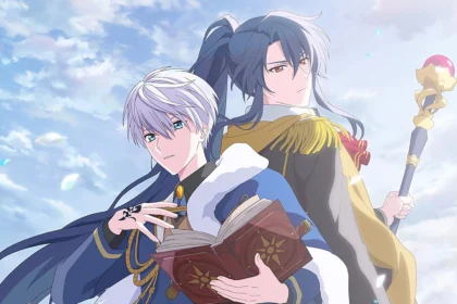 Due personaggi dell'anime Promise of Wizard, uno con i capelli bianchi e un libro magico, l'altro con i capelli scuri e uno scettro, in piedi spalla a spalla sotto un cielo luminoso.