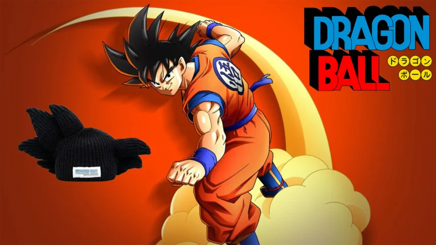 Cappello a maglia nera ispirato ai capelli di Goku Super Saiyan di Dragon Ball, ideale per cosplay o abbigliamento casual.
