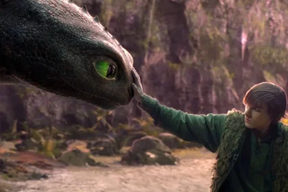 Scena del live-action di Dragon Trainer con Hiccup e Sdentato.