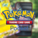 Logo Pokémon Trading Card Game Pocket su sfondo sfocato.