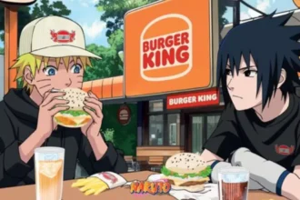 Naruto, Sasuke, Burger King, hamburger, tavolo, insegna.